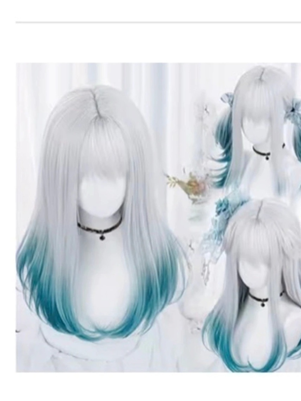 White Blue Gradient Synthetic Wig